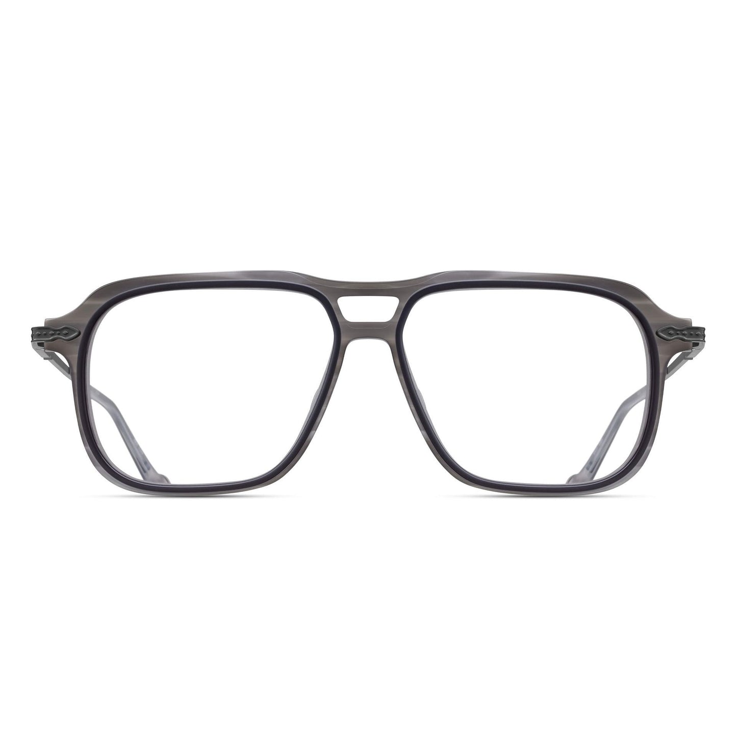 Matsuda M2062 Matte Grey Stone – Matte Black aviator acetate and titanium eyeglasses, front view
