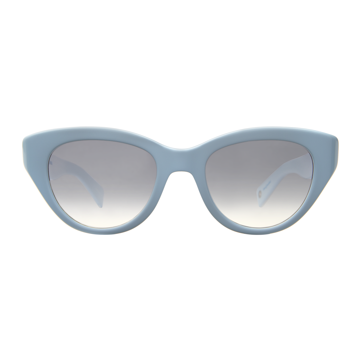 Garrett Leight Dottie 49 in Powder Blue with Semi-Flat Fog Gradient lenses, front view