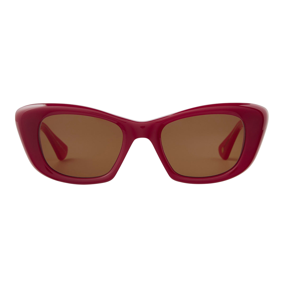 Garrett Leight Sierra 47 in Amulet Red with Oak lenses, front view
