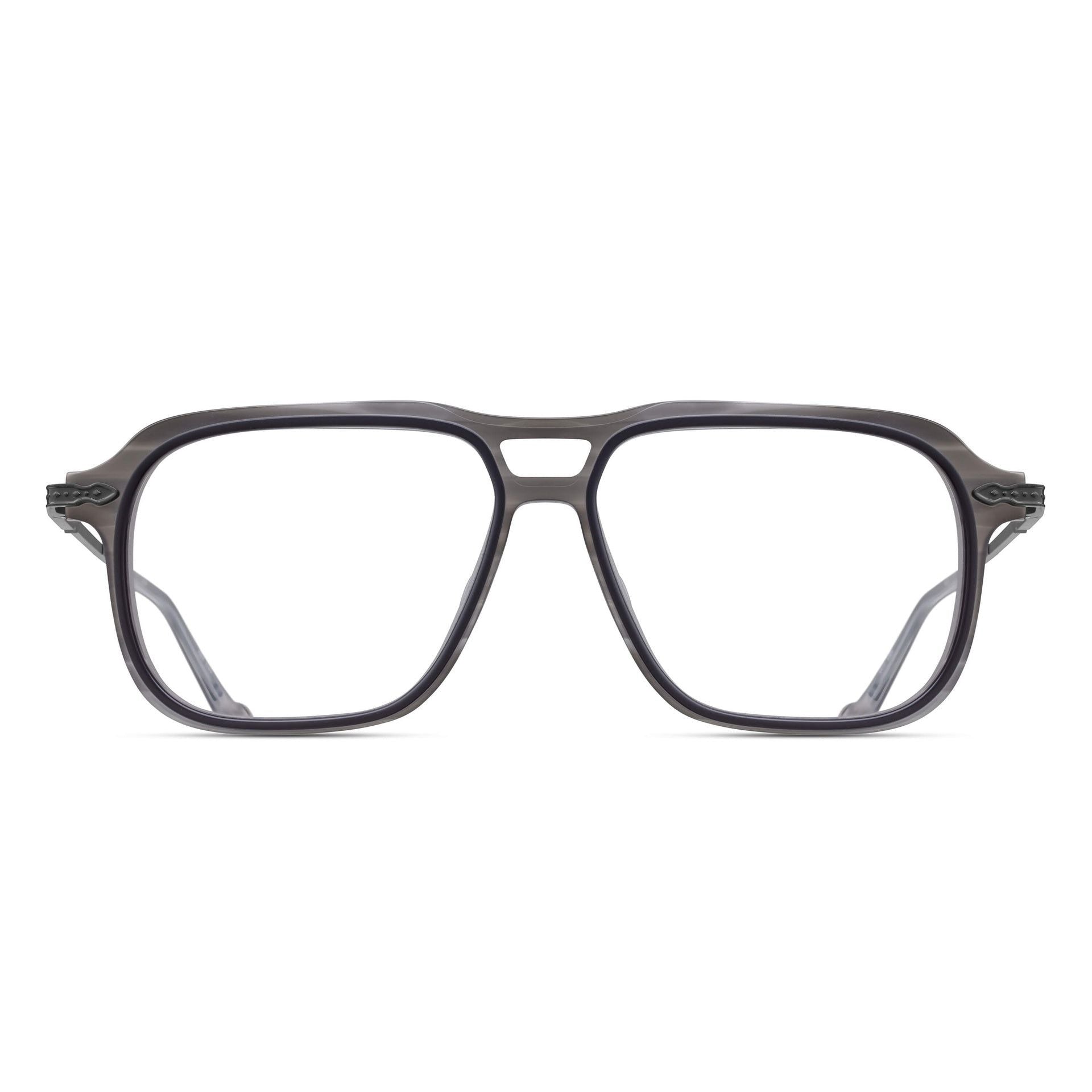 Matsuda M2062 Matte Grey Stone – Matte Black aviator acetate and titanium eyeglasses, front view