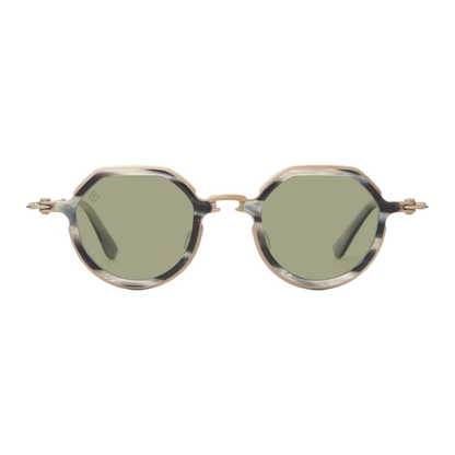 Round sunglasses with a tortoiseshell frame on a white background