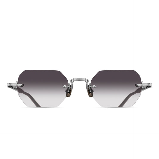 Matsuda M5010 Brushed Silver – Black / Grey Gradient geometric titanium sunglasses, front view