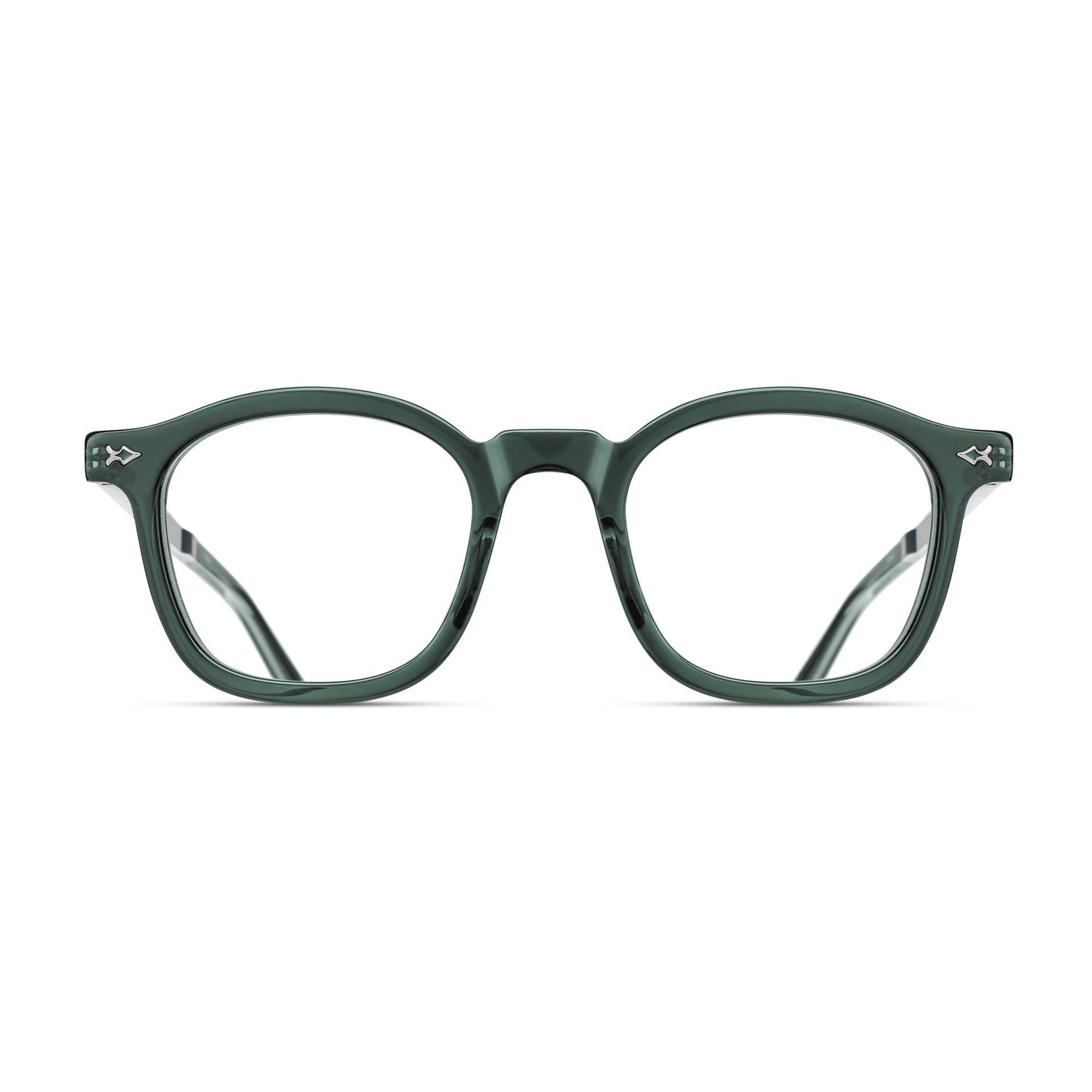 Matsuda M2068 Bottle Green – Brushed Silver rectangle acetate and titanium eyeglasses, front view