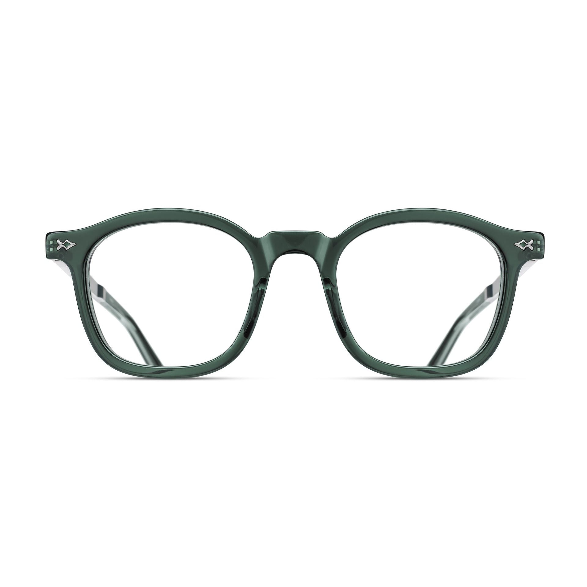 Matsuda M2068 Bottle Green – Brushed Silver rectangle acetate and titanium eyeglasses, front view