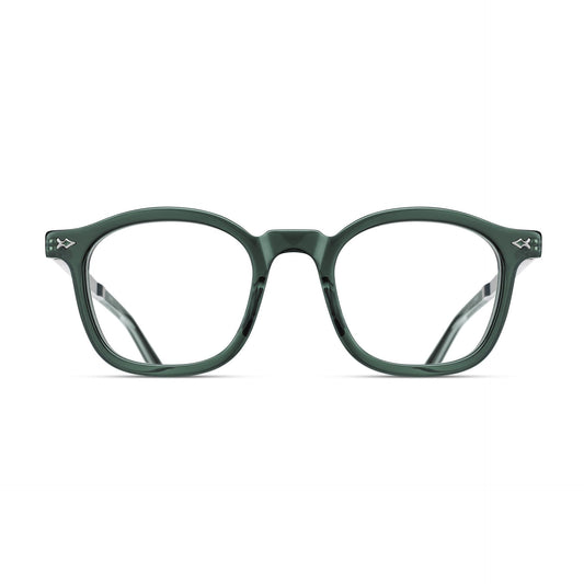 Matsuda M2068 Bottle Green – Brushed Silver rectangle acetate and titanium eyeglasses, front view