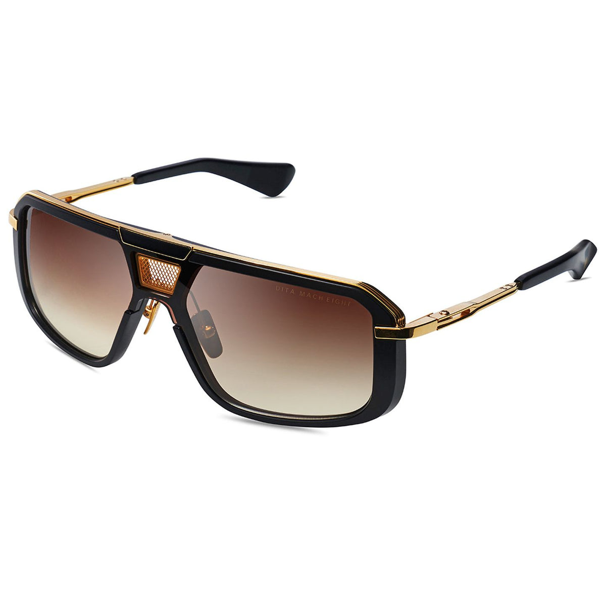 DITA MACH-EIGHT DTS400-A-01 Matte Black - Yellow Gold - Black Rhodium with Brown to Clear lenses, angle view