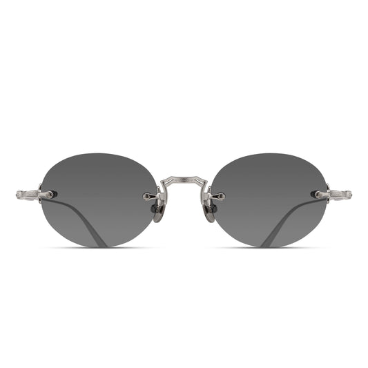 Matsuda M5002 Palladium White / Grey round titanium sunglasses, front view