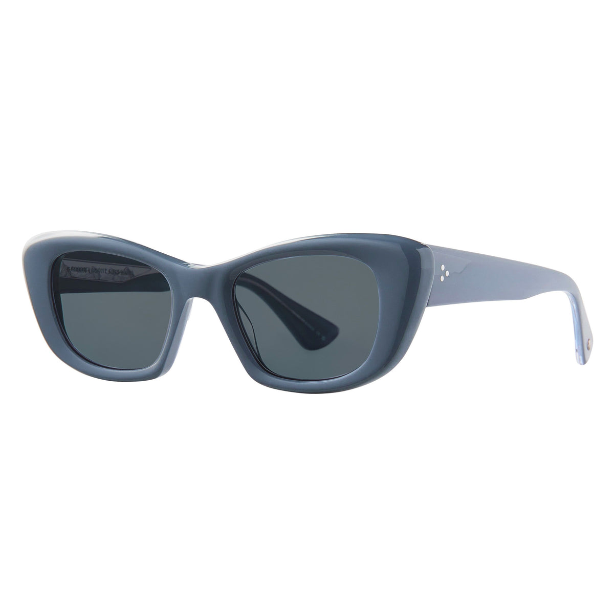 Garrett Leight Sierra 47 in Denim Blue with Blue Smoke lenses, three-quarter view